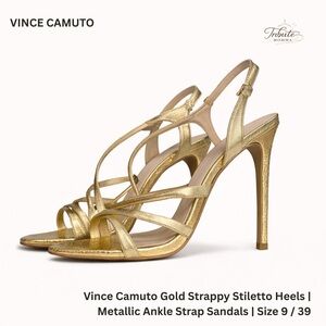 Vince Camuto Gold Stiletto Heels | Metallic Ankle Strap Sandals | Size 9